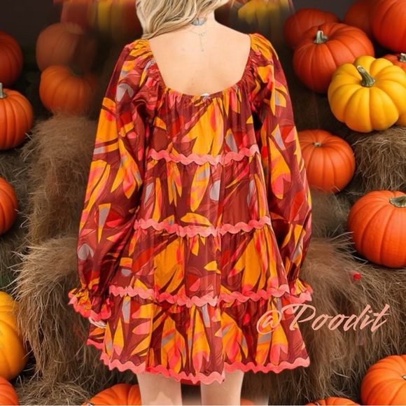FANTASTIC FAWN fall hues mini dress M L - Picture 4 of 8